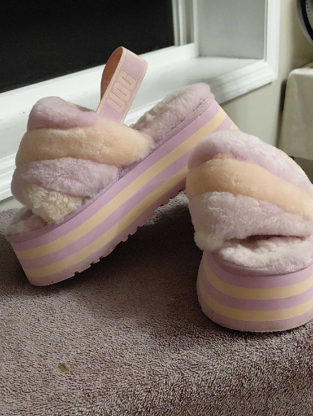 UGG Platform Fluff Sliders in Pastel Pink & Cream